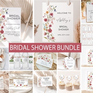 Wildflower Bridal Shower Invitation Bundle, Editable Love Is In Bloom Bridal Shower Invite, Wildflower Floral Bridal Shower Decor, Printable