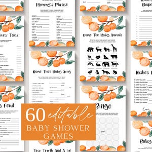 Orange Little Cutie Baby Shower Game Bundle, Editable Citrus Orange Baby Shower Games Pack, Printable A Little Cutie Game Bundle