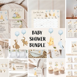 Winnie the Pooh Baby Shower Bundle. Editable Winne Pooh Invitation Bundle, Winnie Pooh Blue Ballons, Printable Decor, Baby Shower Boy