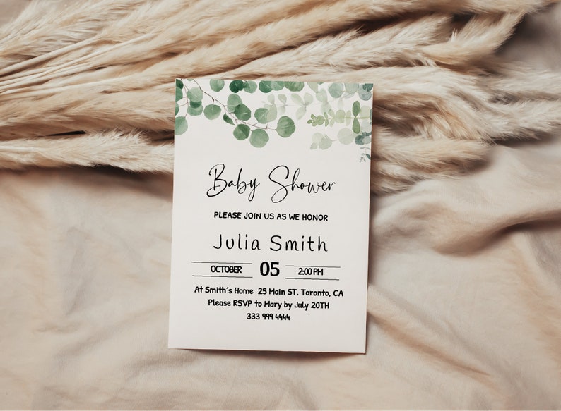 Editable Greenery Eucalyptus Baby Shower Invitation Package Etsy Australia