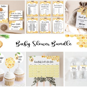 Honey Bee Baby Shower Invitation Bundle: Games, Sign, Tags (Editable, Printable)