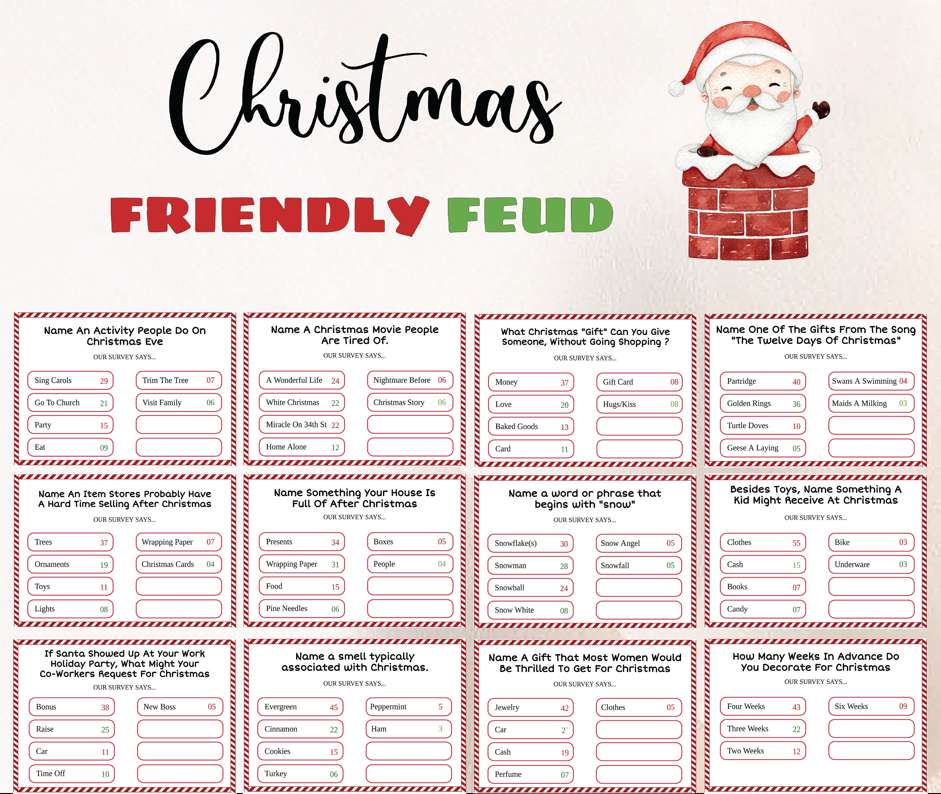 christmas friendly feud game, printable christmas group game, fun