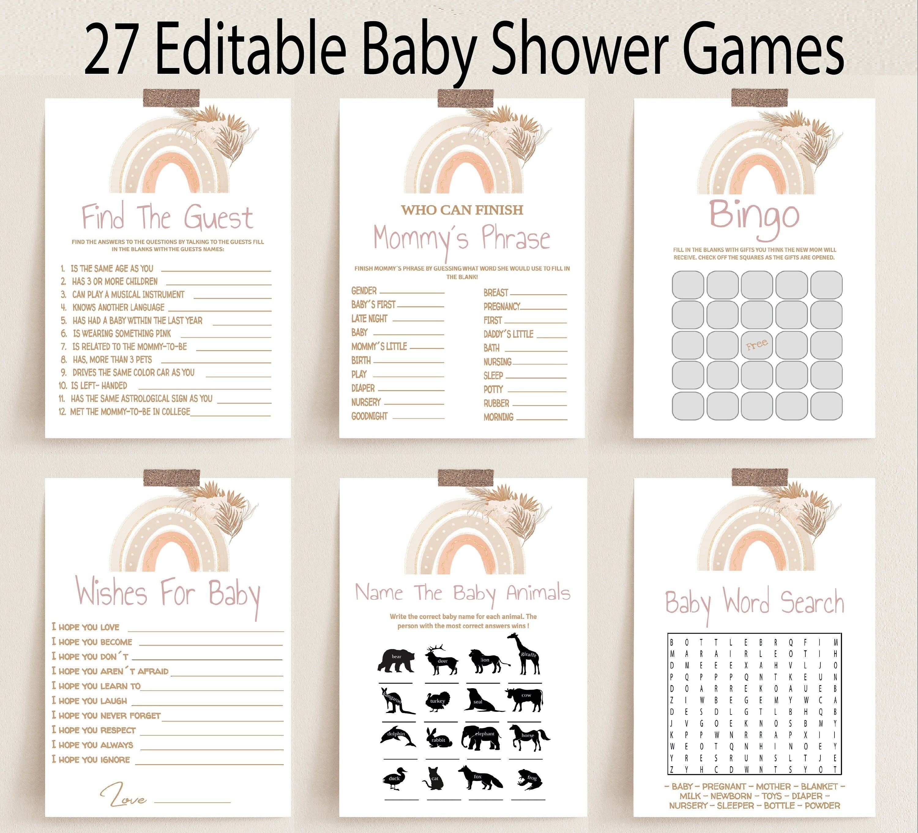 Rainbow Printable Baby Games 7 Pack Bundle - Baby Shower Games