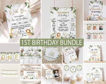 Wild One 1er anniversaire Bundle, Safari Wild One Birthday Bundle, Wild One Invitation Bundle, Téléchargement instantané, Birthay Boy, Bienvenue, Jalon