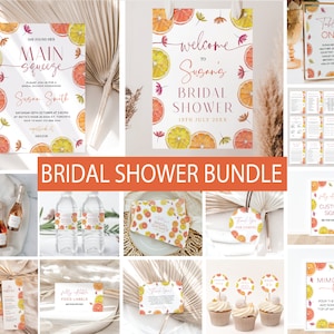 Citrus Bridal Shower Invitation Bundle, Editable Main Squeeze Bridal Shower Bundle, Citrus Floral Bridal Shower Bundle, Printable