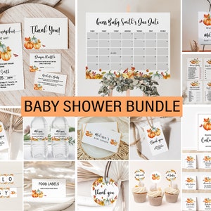 Pumpkin Baby Shower Bundle – Editable Fall Invitation with Printable Pumpkin Shower Games