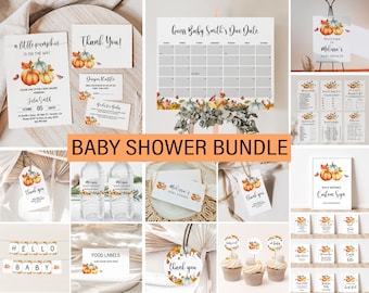 Pumpkin Baby Shower Bundle – Editable Fall Invitation with Printable Pumpkin Shower Games