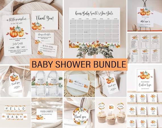 Pumpkin Baby Shower Bundle – Editable Fall Invitation with Printable Pumpkin Shower Games