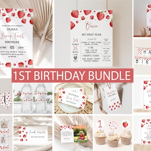 Berry First Birthday Invitation Bundle, Printable Strawberry Invitation 1st Birthday, Berry Birthday Decorations, Printable First Birthday