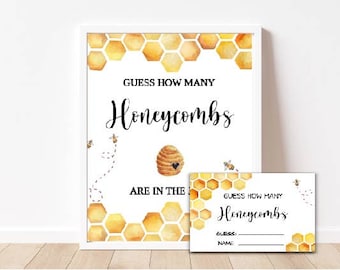 guess how many honeycombs, Honey bee baby shower, bee theme, baby bee, gender neutral honeycomb, printable baby shower sign Instant Download