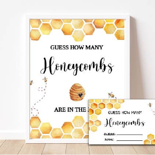 guess how many honeycombs, Honey bee baby shower, bee theme, baby bee, gender neutral honeycomb, printable baby shower sign Instant Download