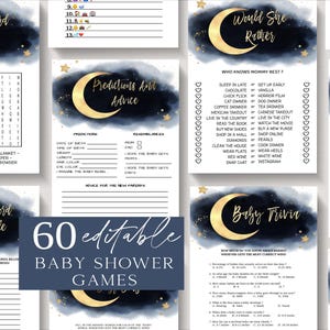 Over the Moon Baby Shower Game Bundle, Editable Twinkle Twinkle Little Star Baby Shower Games Bundle, Moon and Stars Baby Shower Game Bundle