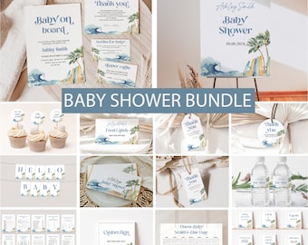 Baby on Board Baby Shower Invitation Bundle – Editable Surfboard Games and Printable Party Decor