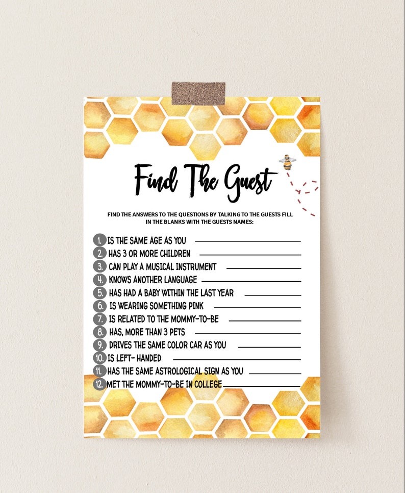 Honey Baby Shower Game Find the Guest Game Honey Bee Shower Etsy