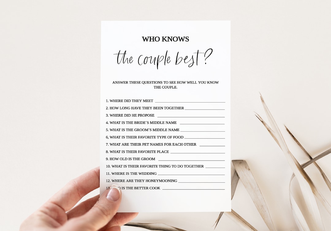 How Knows the Couple Best Bridal Shower Game, Modern Bridal Shower Icebreaker Game, Minimal