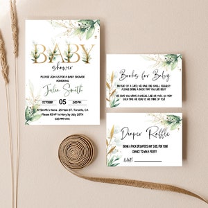Editable Green & Gold Baby Shower Invitation, Eucalyptus Greenery invite , INSTANT DOWNLOAD , Baby Shower Eucalyptus Invitation Bundle BBS80