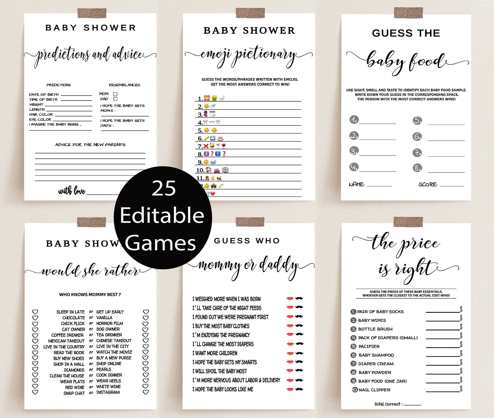 Modern Baby Shower Games Bundle, Minimalist Packpage Games for Baby, Editable Games Etsy