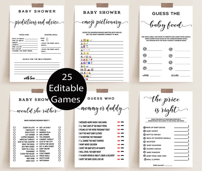 Modern Baby Shower Games Bundle, Minimalist Packpage Games for Baby, Editable Games image 1