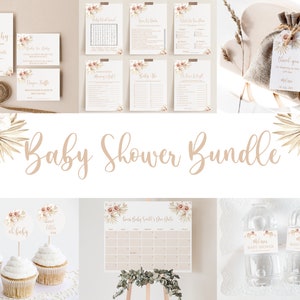 Baby Shower Bundle, Printable Baby Shower, Editable Games, Invitation Games Bundle, Boho Floral Baby Shower Package, Invitation Games