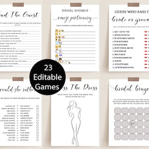 Modern Bridal Shower Games Bundle, Personalize Text, Script Game Printable, Editable Games, Minimalist Bridal Shower Game, Guess the dress