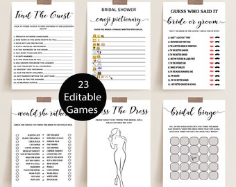 Modern Bridal Shower Games Bundle, Personalize Text, Script Game Printable, Editable Games, Minimalist Bridal Shower Game, Guess the dress