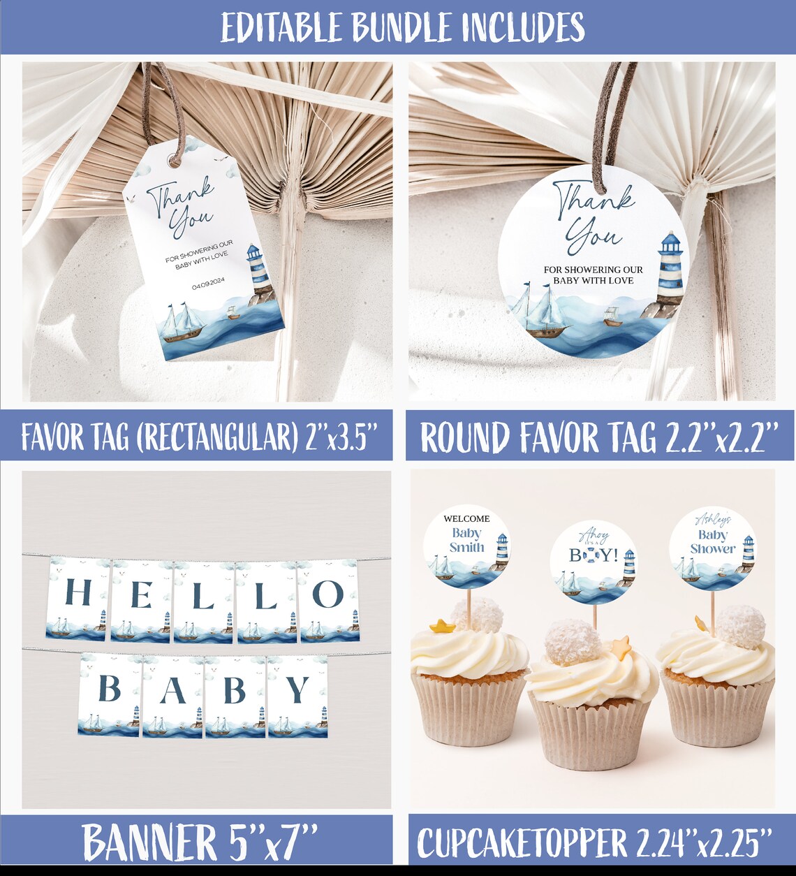 Ahoy It’s a Boy Baby Shower Games Bundle – Editable Nautical Party ...
