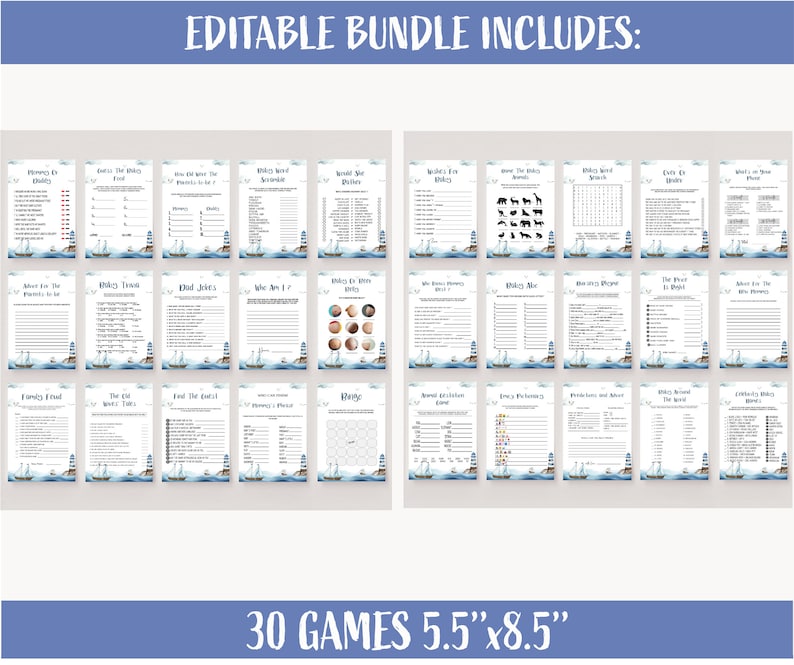 Ahoy It’s a Boy Baby Shower Games Bundle – Editable Nautical Party ...