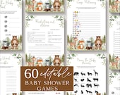 Woodland Baby Shower Games Bundle: 60 Printable Games (Editable)