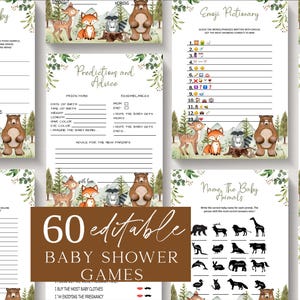 Lot de jeux de baby shower des bois, pack de jeux de baby shower animaux de la forêt des bois, pack de jeux de baby shower modifiable et imprimable, BBS33