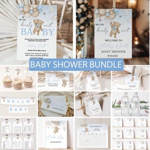 Pacchetto di inviti per baby shower con palloncino a forma di orso, pacchetto di inviti per baby shower con giochi "We Can Bearly Wait", baby shower con orsetto, decorazioni stampabili