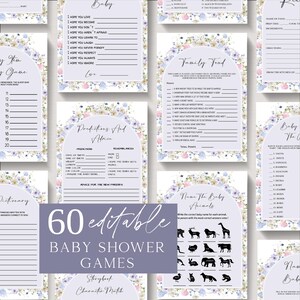 Baby In Bloom Baby Shower Game Bundle, Purple Floral Editable Baby Shower Games, Printable Baby In Bloom Floral Baby Shower Games