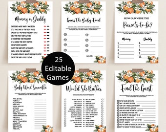 Orange Baby Shower Game Bundle, Editable Games, Orange and Greenery, Citrus Orange Shower, Editable Template, BBS30