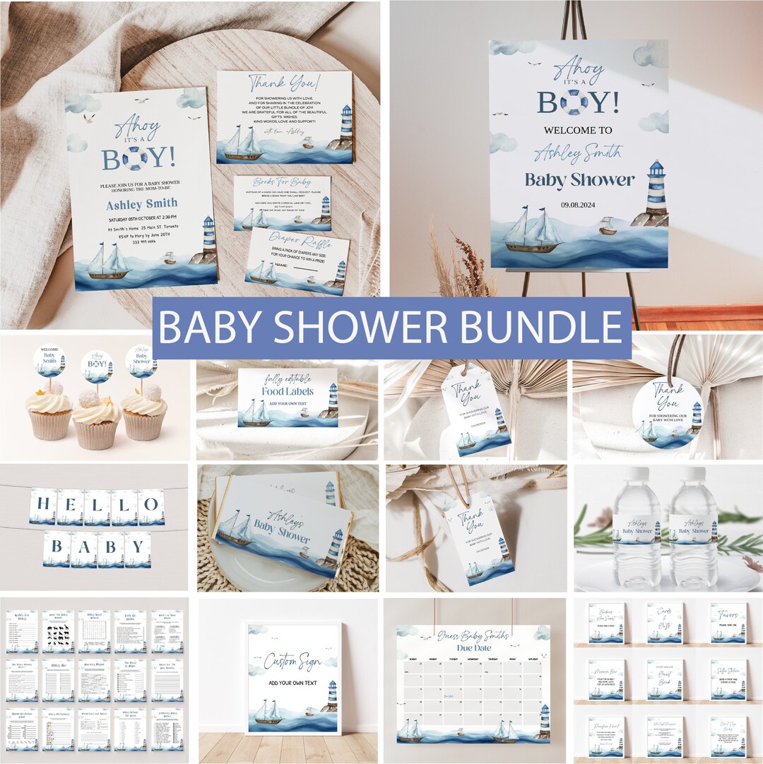 Ahoy It’s a Boy Baby Shower Games Bundle – Editable Nautical Party ...