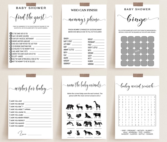 Modern Baby Shower Games Bundle, Minimalist Packpage Games for Baby, Editable Games