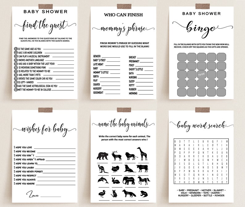 Modern Baby Shower Games Bundle, Minimalist Packpage Games for Baby, Editable Games image 2