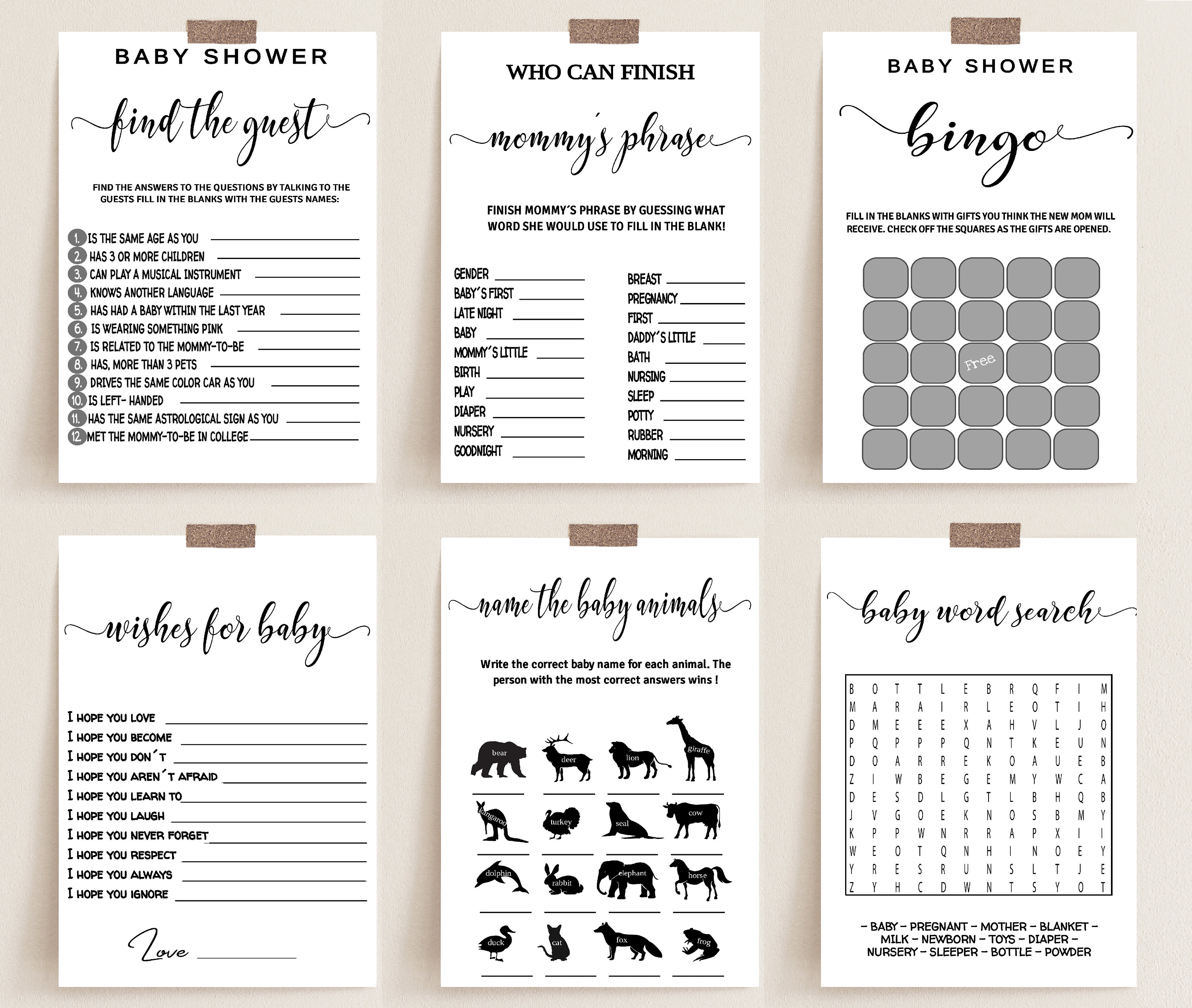 Modern Baby Shower Games Bundle Minimalist Packpage Games for Etsy Australia