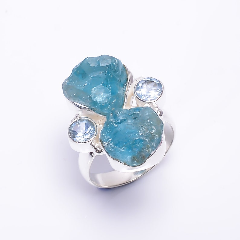 925 Silver Raw Blue Apatite Stone Ring Apatite Gemstone Ring Raw Apatite Ring Ring For Her Rings For Women Gemstone Jewelry