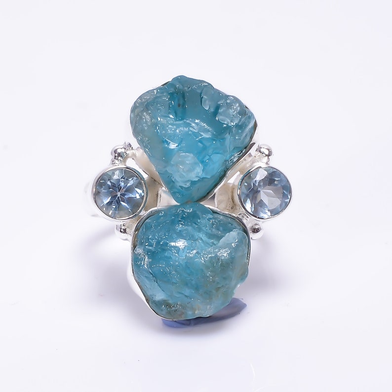 925 Silver Raw Blue Apatite Stone Ring Apatite Gemstone Ring Raw Apatite Ring Ring For Her Rings For Women Gemstone Jewelry