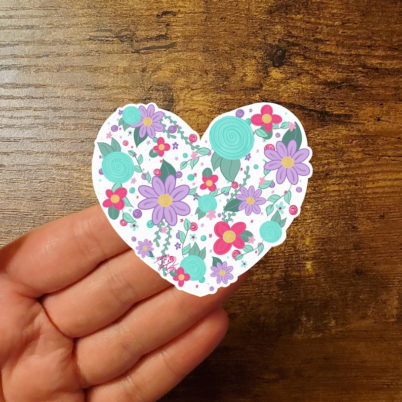 cups laptops or walls weatherproofvinyl sticker Floral heart vinyl decal StickersandMorebyLB Layla Blossomsdecals for cars tumblers