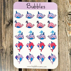 Bubbles the Narwhal Planner Stickers/ Sticker Sheets/ StickersandMorebyLB/ Layla Blossoms/ StickersandMorebyLB/ Layla Blossoms