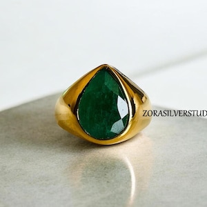 Natural Emerald Ring, 22k Gold fill, signet ring, Emerald ring, Mens Ring, Women Ring, 925 Solid Sterling Silver Ring, Birthstone Ring