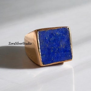 Flat Lapis Lazuli Ring, 22K  Rose Gold fill, 925 sterling silver, Birthstone ring, women ring, man  ring, silver ring, Ring Gift