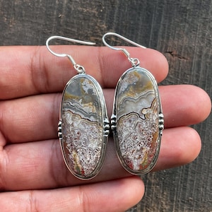 Crazy Lace Agate Gemstone Silver Earrings, 925 sterling Silver Earrings, jewelry gift for her, earrings for her, Jewelry, women jewelry