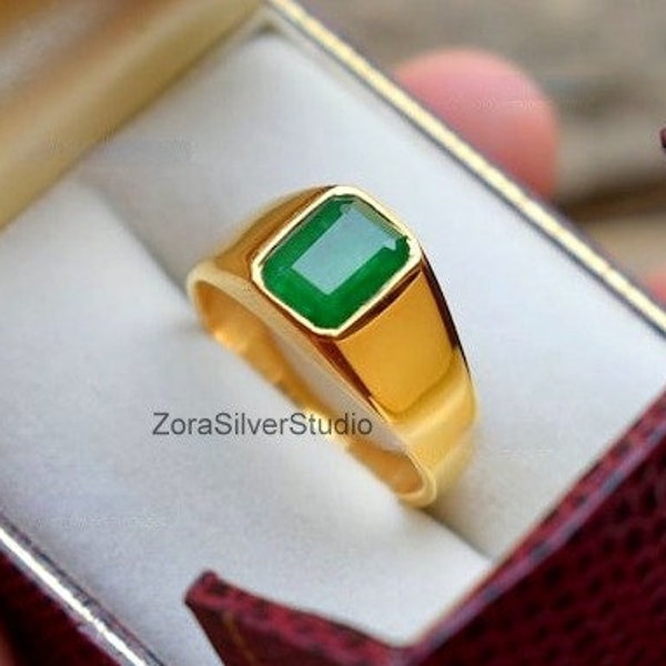 Natural Emerald ring, man Ring, Women Ring, 925 sterling silver ring, 22k Gold fill, Birthstone Ring, Emerald men's ring, Gift Ring