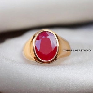Anillo de rubí, relleno de oro de 22 quilates, anillo para hombre, anillo para mujer, anillo de plata de ley maciza 925, anillo con piedra de nacimiento, anillo de rubí rojo, anillo con piedra preciosa