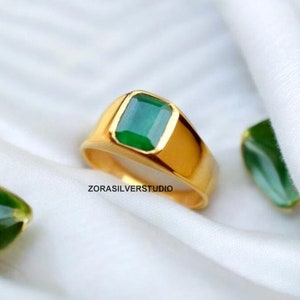 Natürlicher Smaragd Ring, Männerring, Frauenring, 925 Sterlingsilberring, 22k Gold fill, Geburtssteinring, Smaragdring für Männer, Geschenkring
