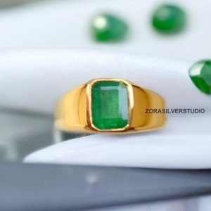 Natural Emerald ring, 22k Gold fill, Men&#39;s Ring, Women Ring, 925 sterling silver ring, Birthstone Ring, Emerald man ring, Gift Ring