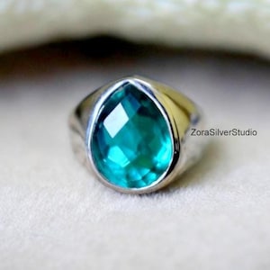 Natural London Blue Topaz ring , Rose cut signet ring , 925 sterling silver, man ring , blue topaz gemstone , topaz silver ring