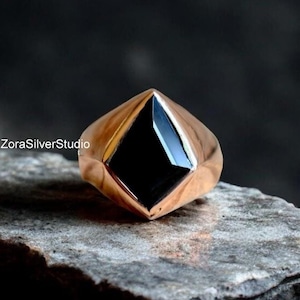 Black Onyx Ring, 22K  Rose Gold fill, 925 sterling silver, Birthstone ring, women ring, man  ring, silver ring, Ring Gift