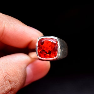 Garnet Ring Faceted Garnet Signet Ring 925 Sterling Silver | Etsy